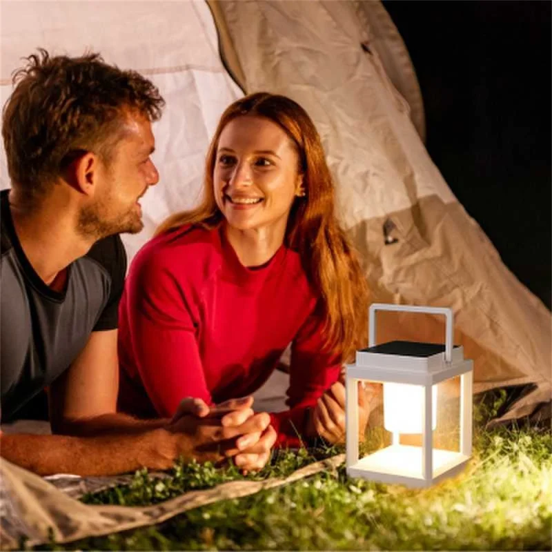 Portable Solar Camping Lantern IP44 Waterproof 3W LED 3-Level Touch Dimming USB Charging for Outdoor - Black
