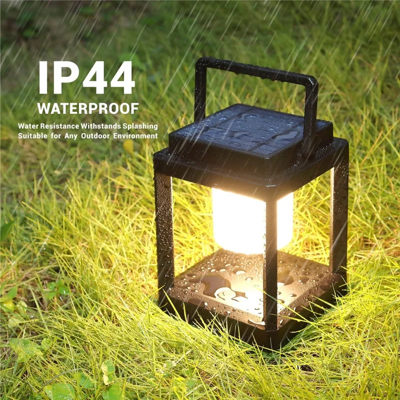 Portable Solar Camping Lantern IP44 Waterproof 3W LED 3-Level Touch Dimming USB Charging for Outdoor - Black