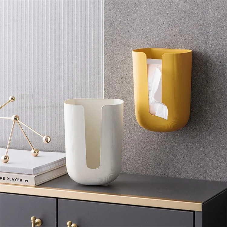 Waterproof Tissue Box Cover Adhesive Wall Mounted Facial Tissue Box Trash Bag Dispenser for Bathroom Washroom - Yellow