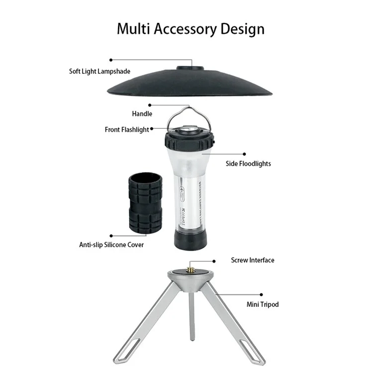 Portable Camping Light with Bracket USB Rechargeable Camping Lantern Outdoor LED Flashlight