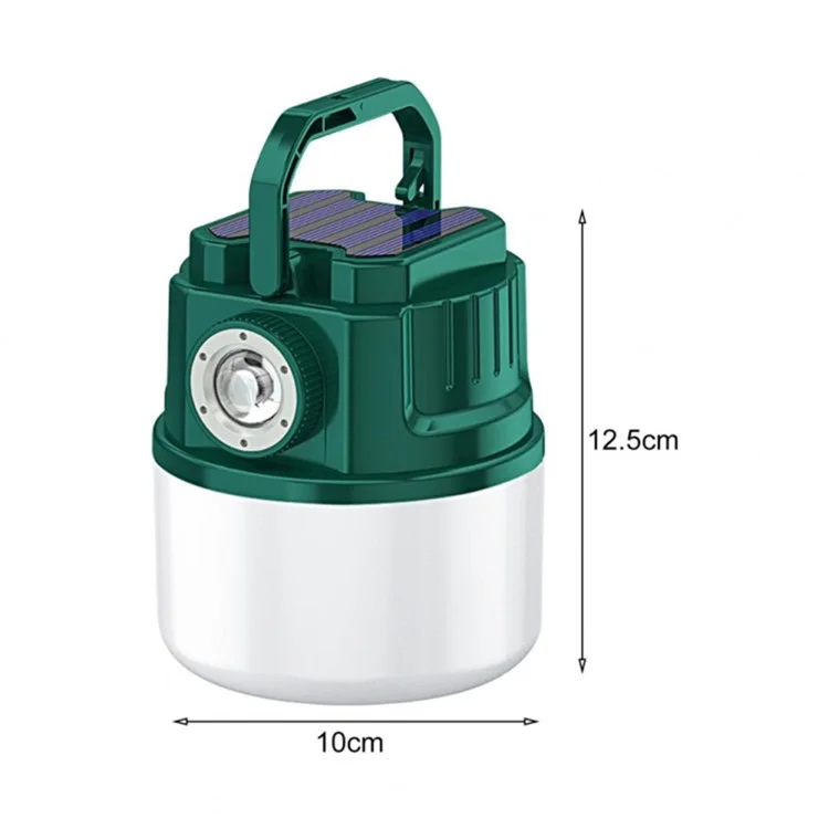 Lampe de Camping Multifonctionnelle C52 à Énergie Solaire, Lampe Zoom IPX6 Étanche avec Sortie USB, Indicateur - Vert
