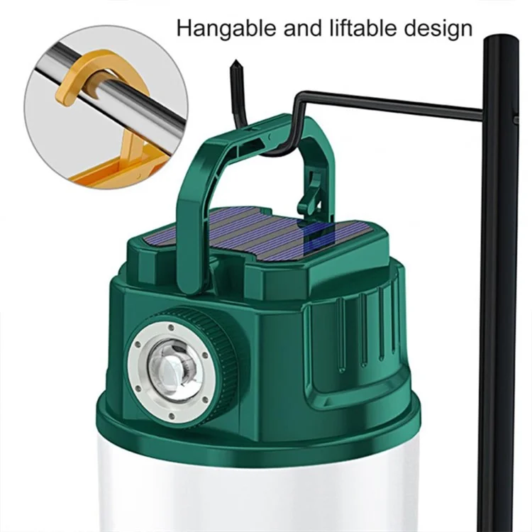 Lampe de Camping Multifonctionnelle C52 à Énergie Solaire, Lampe Zoom IPX6 Étanche avec Sortie USB, Indicateur - Vert
