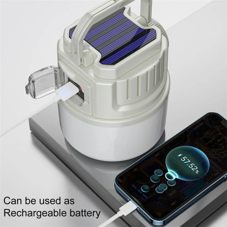 Lampe de Camping Multifonctionnelle C52 à Énergie Solaire, Lampe Zoom IPX6 Étanche avec Sortie USB, Indicateur - Vert