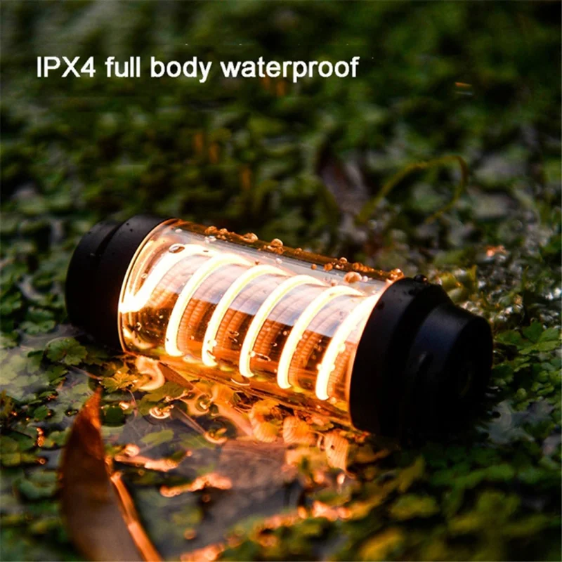 Rechargeable Outdoor Camping Spiral Light Waterproof Tent Lantern Hanging Lamp - Black