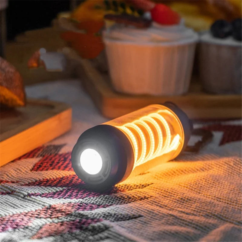 Rechargeable Outdoor Camping Spiral Light Waterproof Tent Lantern Hanging Lamp - Black