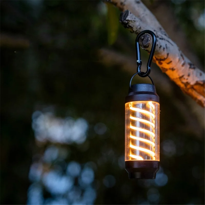 Rechargeable Outdoor Camping Spiral Light Waterproof Tent Lantern Hanging Lamp - Black