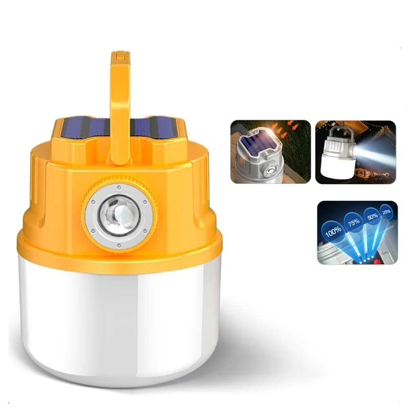 C51 Multi-Functional Solar Power Camping Light with Indicator Zoomable IPX6 Waterproof Flashlight Tent Lamp (No Output) - Yellow