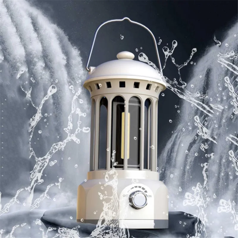 Rechargeable COB Camping Light Retro Style Tent Hanging Light Lantern Lamp for Hiking Evening Party, Size: L - Black