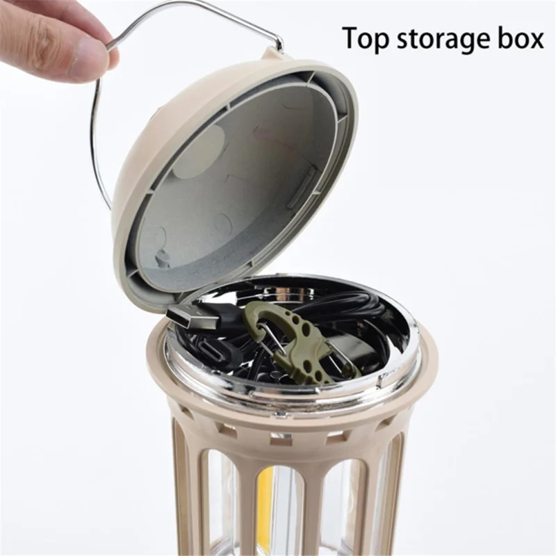 Rechargeable COB Camping Light Retro Style Tent Hanging Light Lantern Lamp for Hiking Evening Party, Size: L - Black