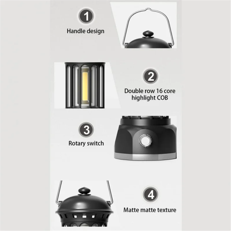 Rechargeable COB Camping Light Retro Style Tent Hanging Light Lantern Lamp for Hiking Evening Party, Size: L - Green