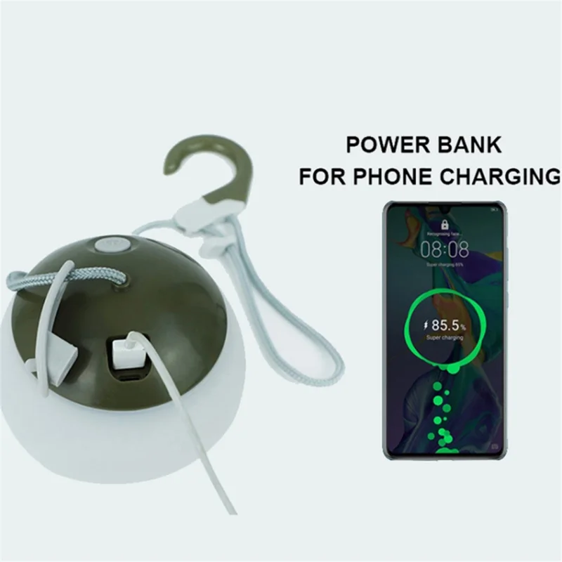 Vintage Camping Light Rechargeable Hook Hanging Night Light Outdoor Gardening Light with Power Bank Function - Green