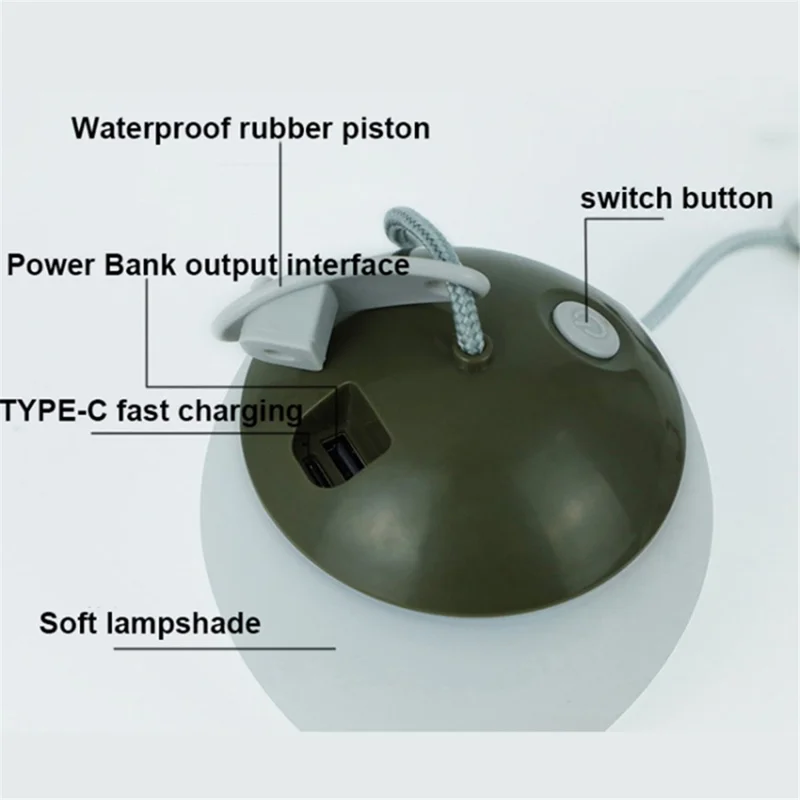 Vintage Camping Light Rechargeable Hook Hanging Night Light Outdoor Gardening Light with Power Bank Function - Green