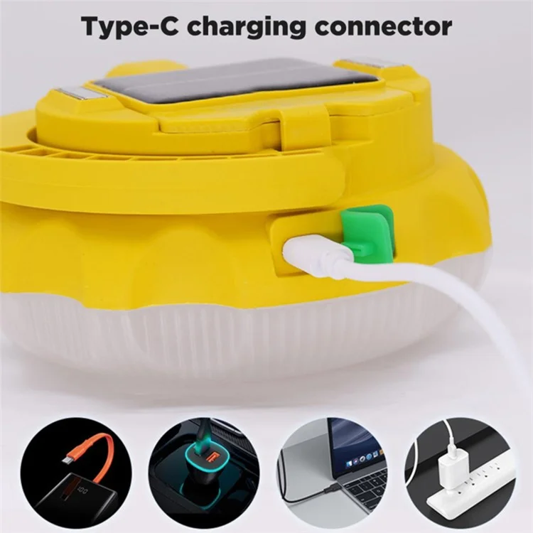 NG100 Portable Camping Magnetic LED Light Hook Design Solar Power Outdoor Lamp with 3 Batteries - Yellow