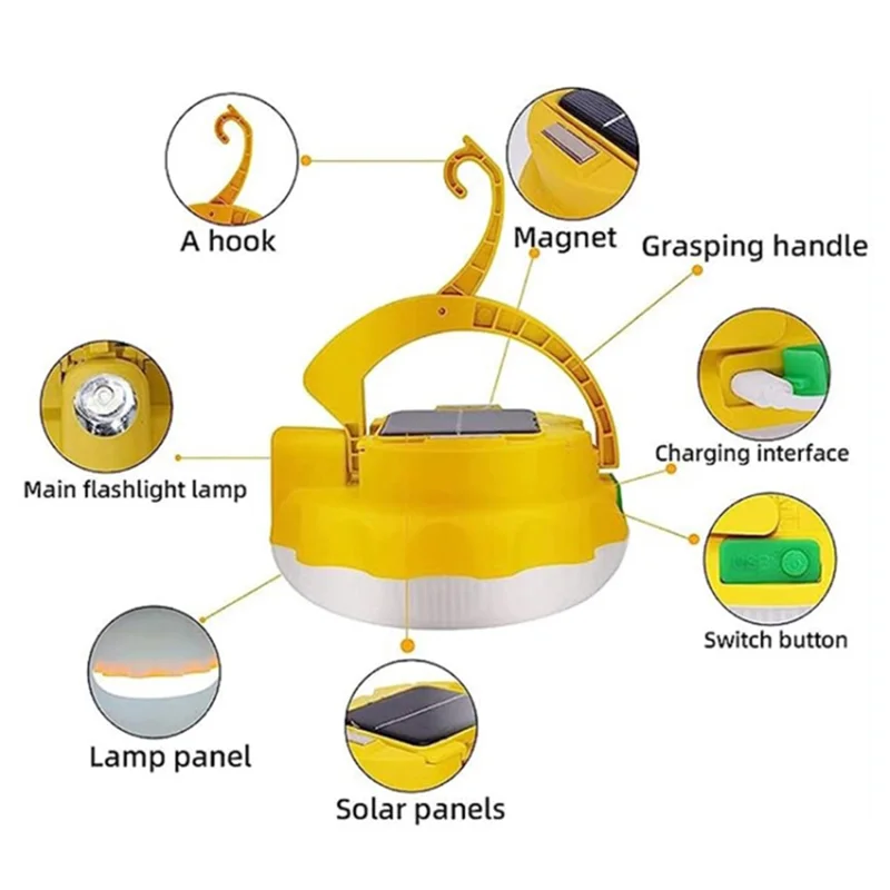 NG100 Portable Camping Magnetic LED Light Hook Design Solar Power Outdoor Lamp with 3 Batteries - White