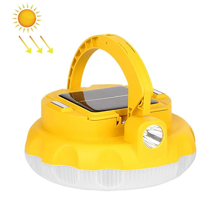 NG200 Solar Power LED Light Hook Design Outdoor Camping Magnetic Lamp with 4 Batteries - Yellow