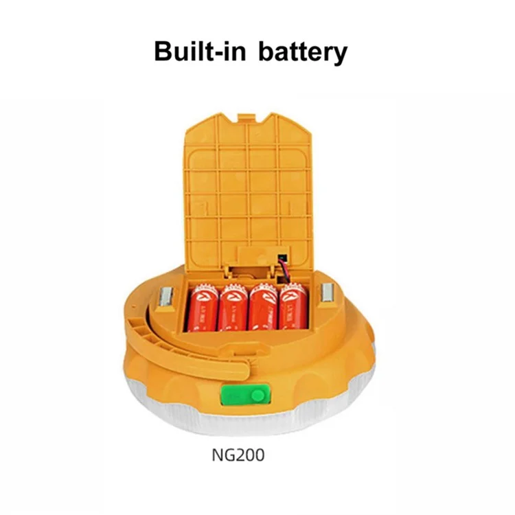 NG200 Solar Power LED Light Hook Design Outdoor Camping Magnetic Lamp with 4 Batteries - Yellow
