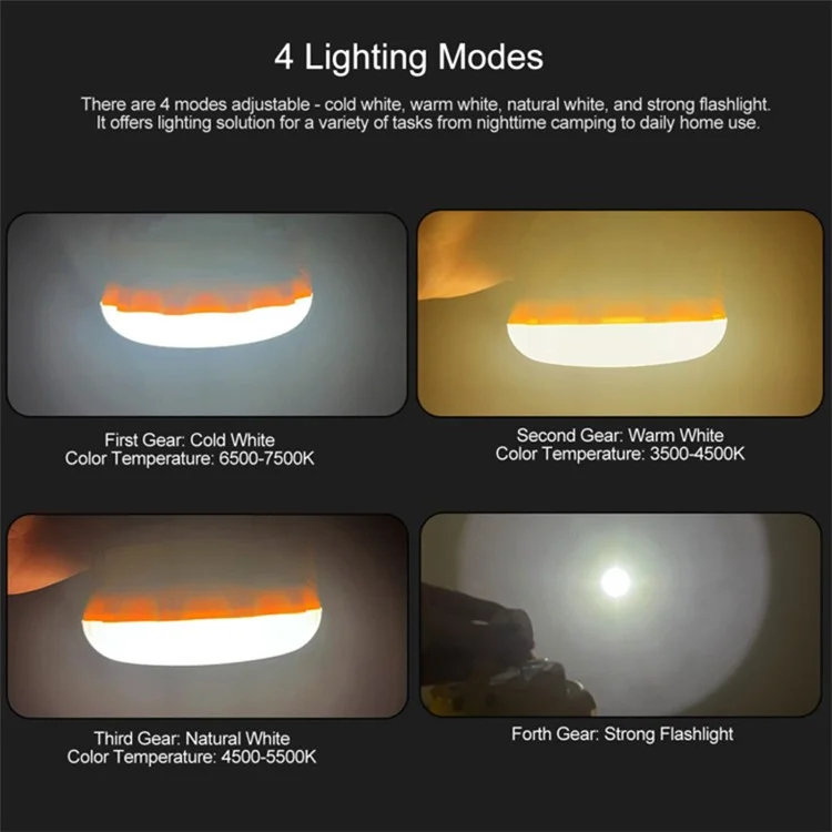 NG200 Solar Power LED Light Hook Design Outdoor Camping Magnetic Lamp with 4 Batteries - Yellow