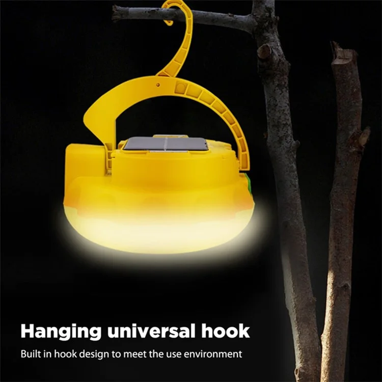 NG200 Solar Power LED Light Hook Design Outdoor Camping Magnetic Lamp with 4 Batteries - Yellow