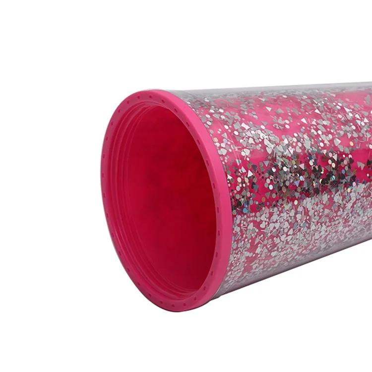 Tasse à boisson froide à double paroi de 710 ml avec décoration de paillettes, couvercle et paille (sans BPA, sans certificat FDA) - Rose