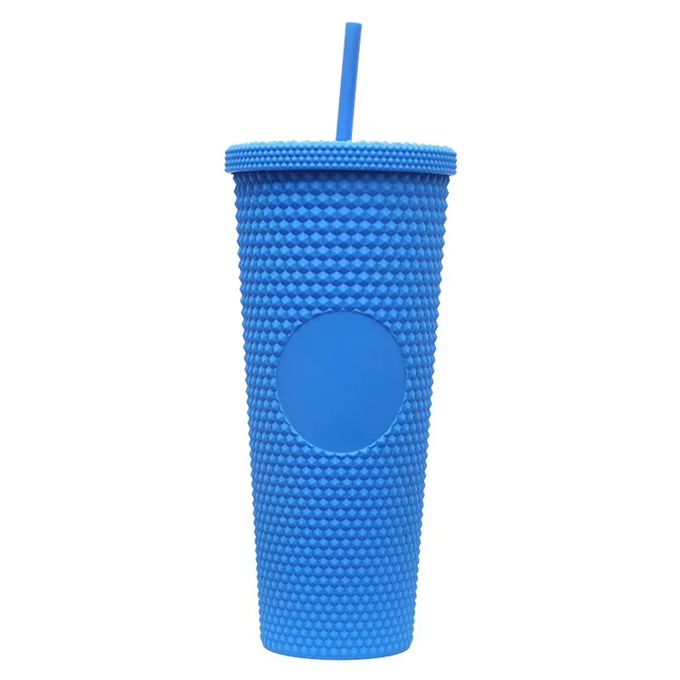 Copo Térmico Portátil de 710ml com Tampa e Canudo, Copos de Café com Gelo, Parede Dupla Liso para Mulheres e Homens (Sem FDA, Livre de BPA) - Azul