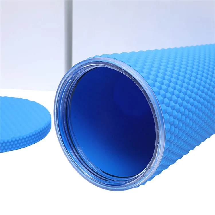 Copo Térmico Portátil de 710ml com Tampa e Canudo, Copos de Café com Gelo, Parede Dupla Liso para Mulheres e Homens (Sem FDA, Livre de BPA) - Azul