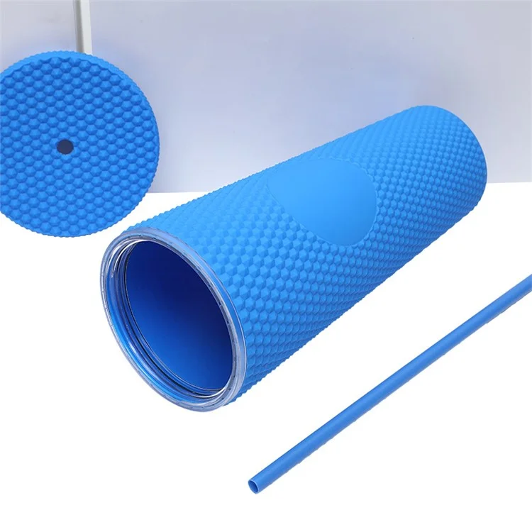 Copo Térmico Portátil de 710ml com Tampa e Canudo, Copos de Café com Gelo, Parede Dupla Liso para Mulheres e Homens (Sem FDA, Livre de BPA) - Azul