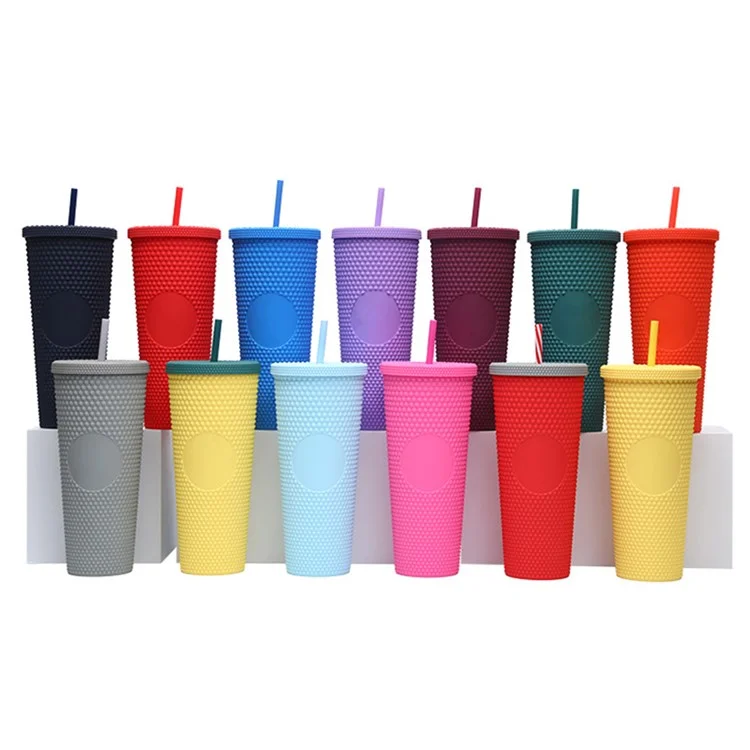 Copo Térmico Portátil de 710ml com Tampa e Canudo, Copos de Café com Gelo, Parede Dupla Liso para Mulheres e Homens (Sem FDA, Livre de BPA) - Azul