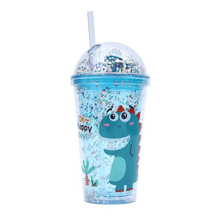Summer Cartoon 480ML Water Bottle Tumbler AS Plastic Drinking Cup with Straw (BPA-Free, No FDA Certified) - Blue