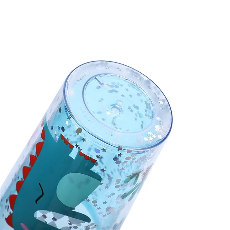 Summer Cartoon 480ML Water Bottle Tumbler AS Plastic Drinking Cup with Straw (BPA-Free, No FDA Certified) - Blue