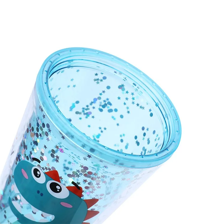 Summer Cartoon 480ML Water Bottle Tumbler AS Plastic Drinking Cup with Straw (BPA-Free, No FDA Certified) - Blue