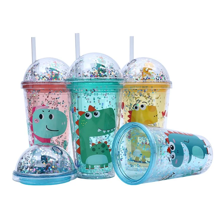 Summer Cartoon 480ML Water Bottle Tumbler AS Plastic Drinking Cup with Straw (BPA-Free, No FDA Certified) - Blue