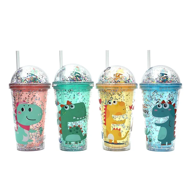 Summer Cartoon 480ML Water Bottle Tumbler AS Plastic Drinking Cup with Straw (BPA-Free, No FDA Certified) - Blue