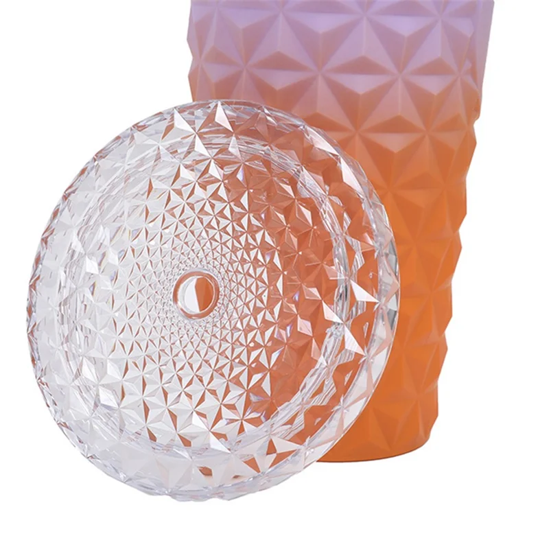 Crystal Texture 710ML Water Bottle Gradient Design Tumbler AS Plastic Drinking Cup with Straw (BPA-Free, No FDA Certified) - Purple+Orange