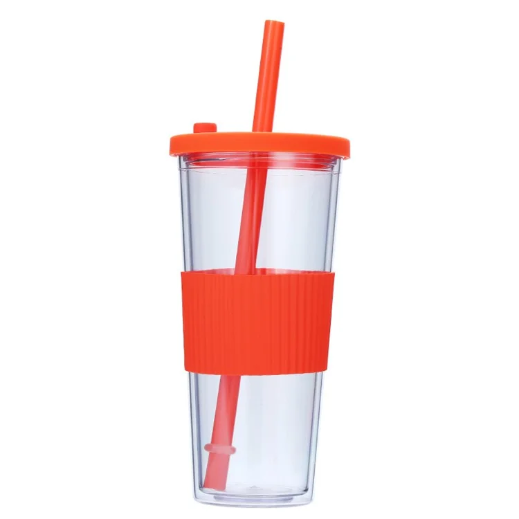 710ML Water Bottle Tumbler Reusable AS Plastic Drinking Cup with Straw and Lid (BPA-Free, No FDA Certified) - Orange