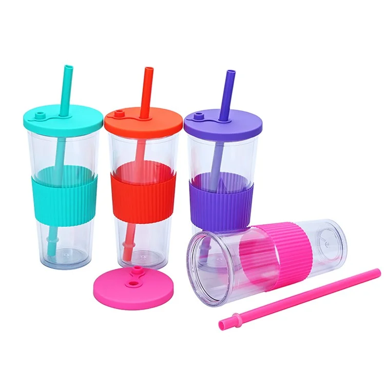 710ML Water Bottle Tumbler Reusable AS Plastic Drinking Cup with Straw and Lid (BPA-Free, No FDA Certified) - Orange