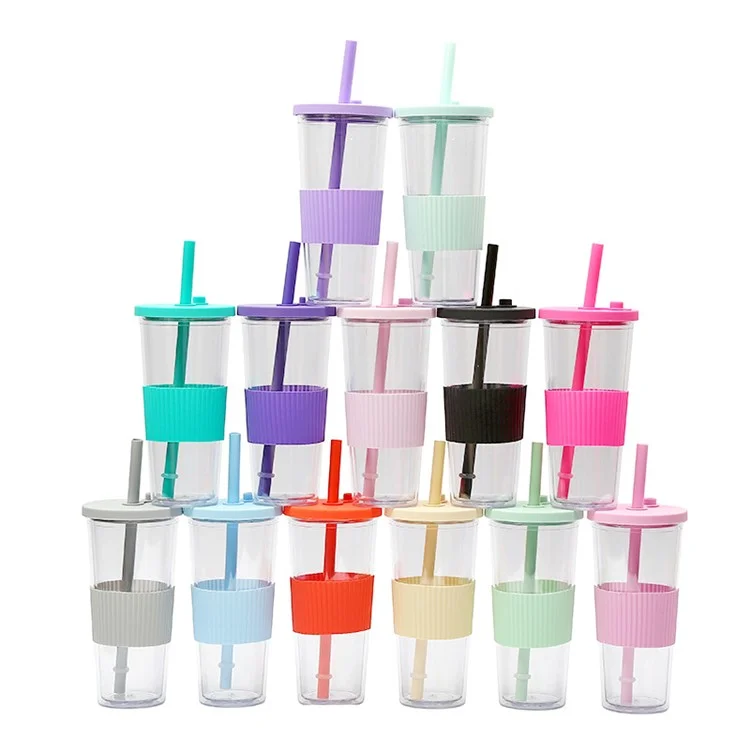 710ML Water Bottle Tumbler Reusable AS Plastic Drinking Cup with Straw and Lid (BPA-Free, No FDA Certified) - Orange