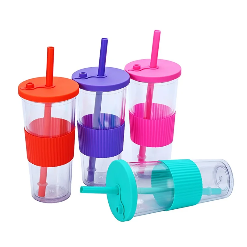 710ML Water Bottle Tumbler Reusable AS Plastic Drinking Cup with Straw and Lid (BPA-Free, No FDA Certified) - Pink