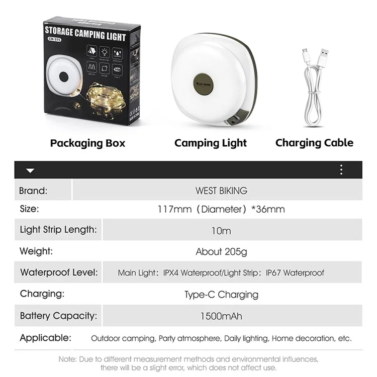 WEST BIKING YP0701425 Luz de Tenda Camping LED - Luz Colorida