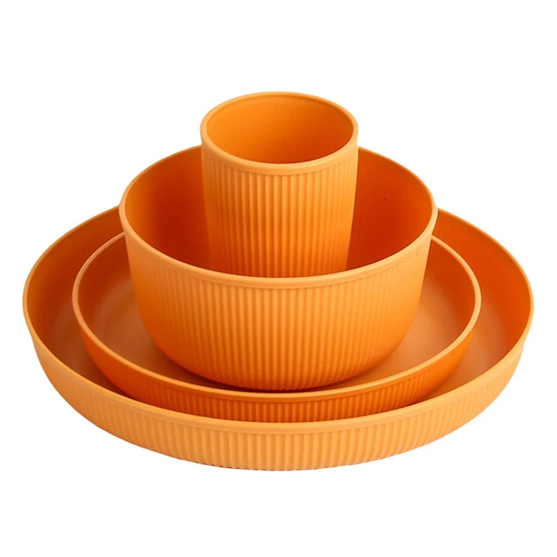 16-Piece Kitchen Plastic Wheat Straw Dinnerware Set Plates Bowls Cups (BPA-Free, FDA Certified) - Yellow