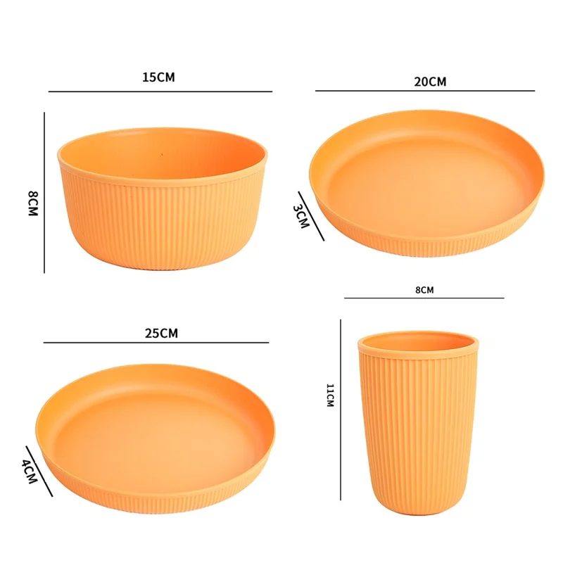 16-Piece Kitchen Plastic Wheat Straw Dinnerware Set Plates Bowls Cups (BPA-Free, FDA Certified) - Yellow