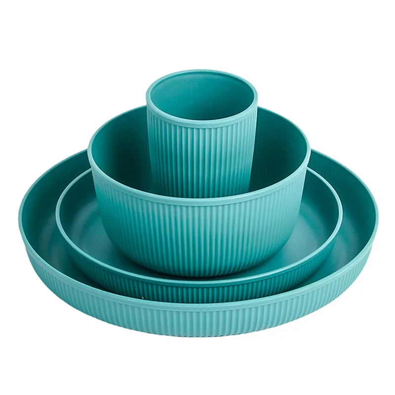 16-Piece Kitchen Plastic Wheat Straw Dinnerware Set Plates Bowls Cups (BPA-Free, FDA Certified) - Green