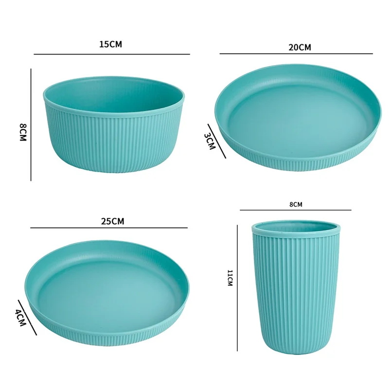 16-Piece Kitchen Plastic Wheat Straw Dinnerware Set Plates Bowls Cups (BPA-Free, FDA Certified) - Green