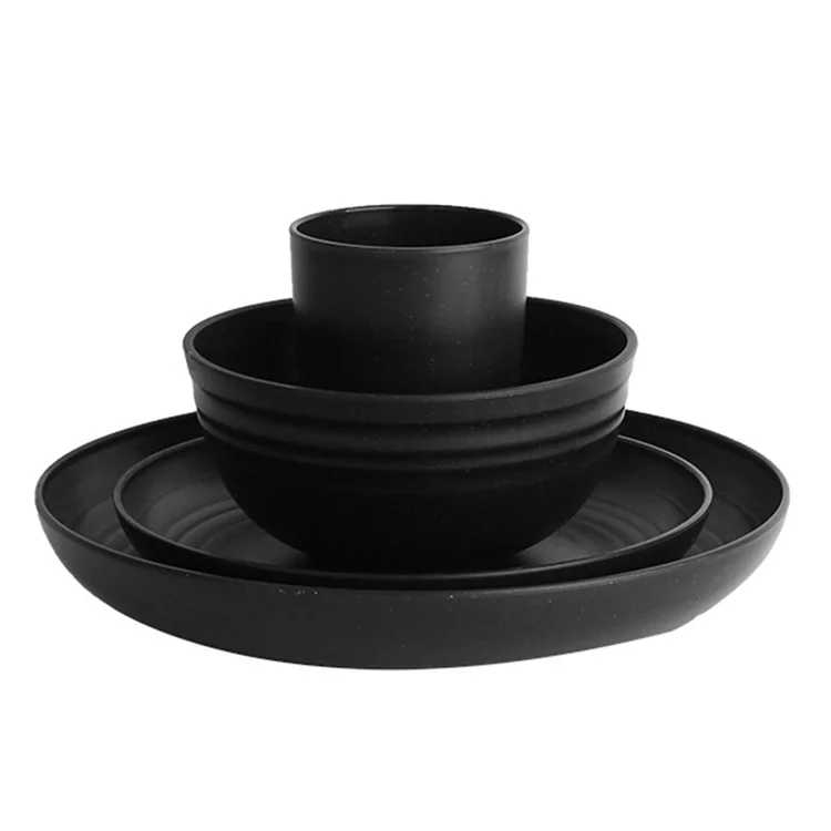 Juego de 12 piezas de vajilla de paja de trigo ecológica, incluyendo platos grandes y pequeños, tazones y tazas