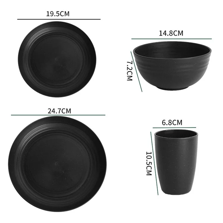 Juego de 12 piezas de vajilla de paja de trigo ecológica, incluyendo platos grandes y pequeños, tazones y tazas