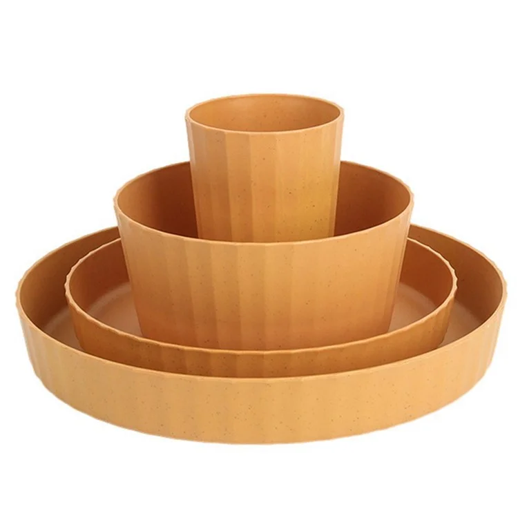 16 peces / Conjunt de plats de sopar, tasses i coberts de PP + palla de blat (sense BPA, amb certificat FDA de material PP) - groc
