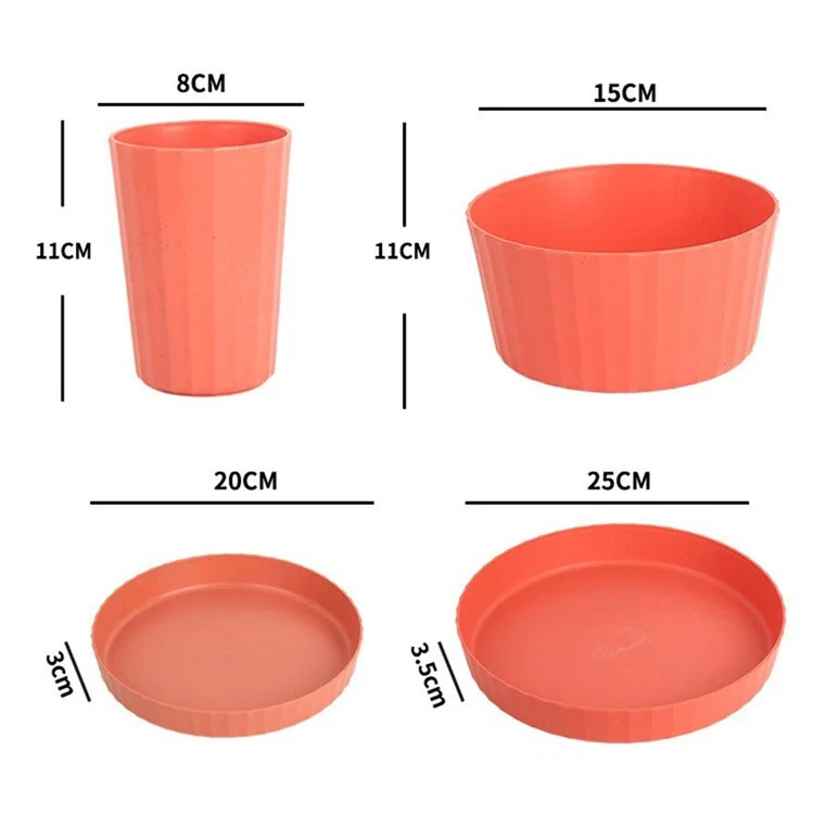 16 peces / Conjunt de plats de sopar, tasses i coberts de PP + palla de blat (sense BPA, amb certificat FDA de material PP) - groc