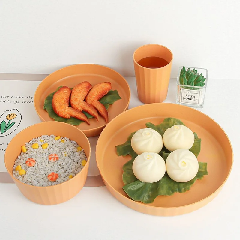 16Pcs / Set PP+Wheat Straw Dining Bowl Plate Water Cup Tableware Set (BPA Free, with PP Material FDA Certificate) - Blue