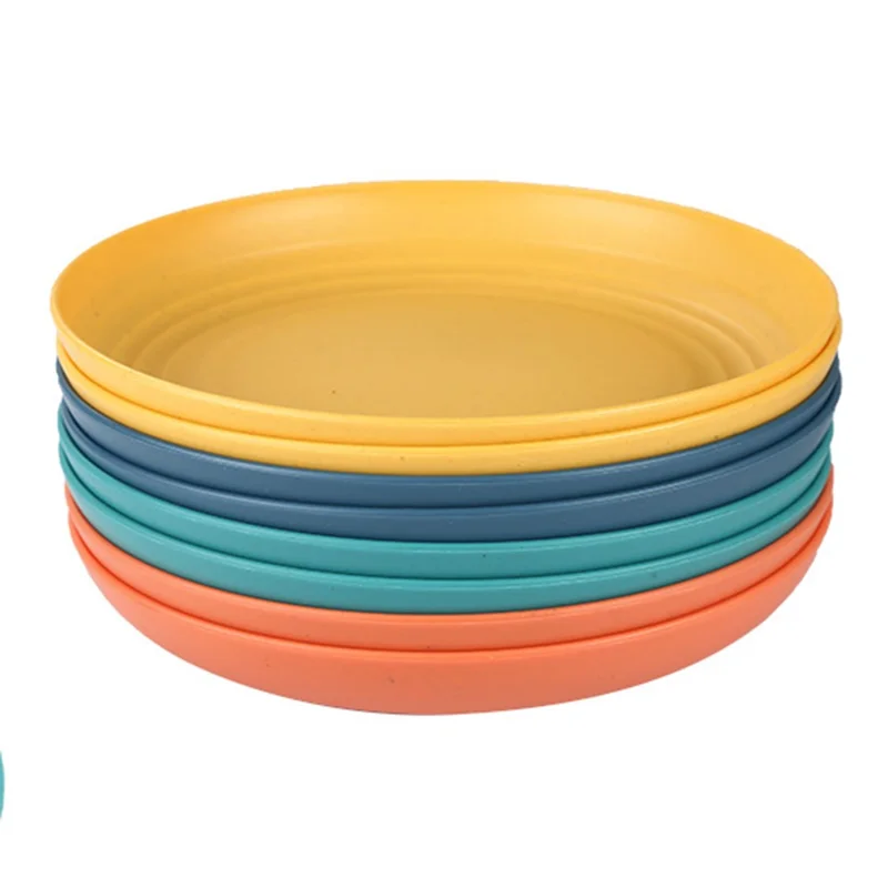 8Pcs 25cm PP+Wheat Straw Dining Plate Thicken Anti-drop Plates Set (BPA Free, with FDA Certificate)