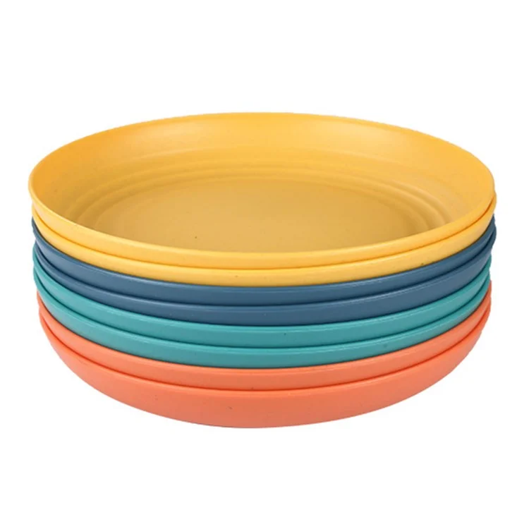 Juego de 8 platos de comedor antideslizantes de 22,3 cm de PP y paja de trigo (libres de BPA, con certificado de la FDA)