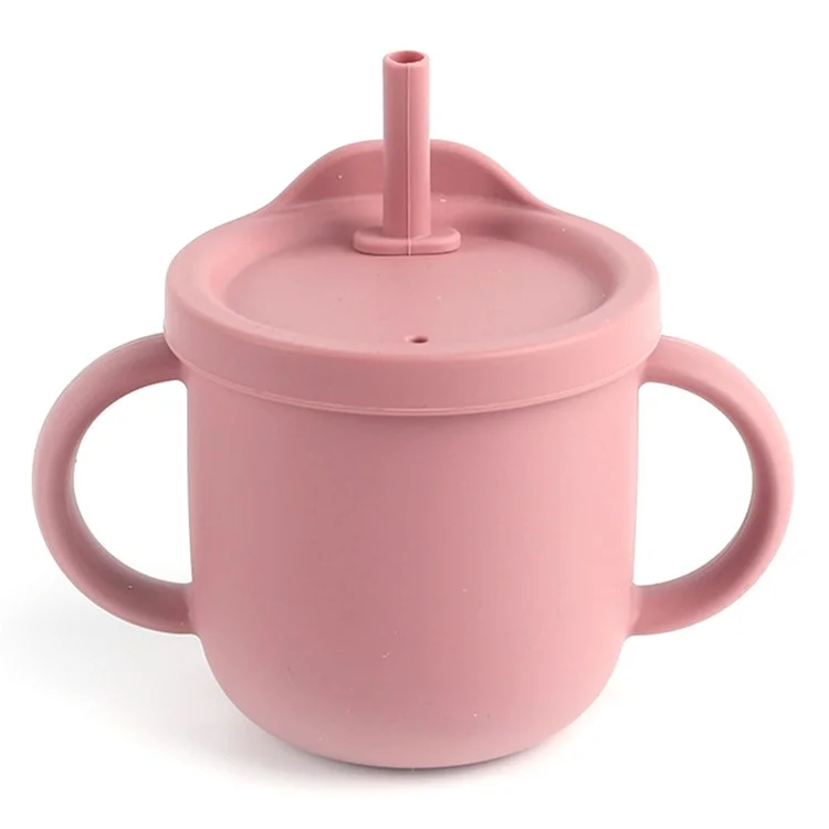 ZP2004B 250ML Toddler Straw Cup Baby Training Drinking Cup with Dual Handles (with Silicone Material FDA Report) - Dark Red